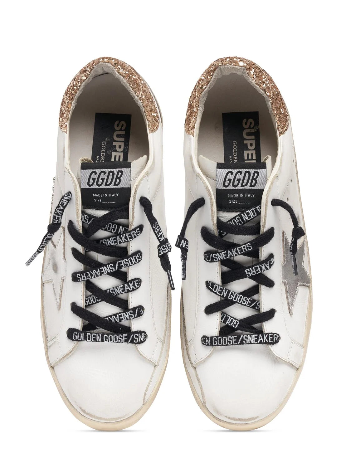 GOLDEN GOOSE Super-Star White leather with glitter heel tab