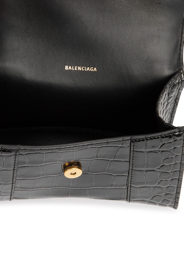 Balenciaga Hourglass black crocodile-effect top handle bag