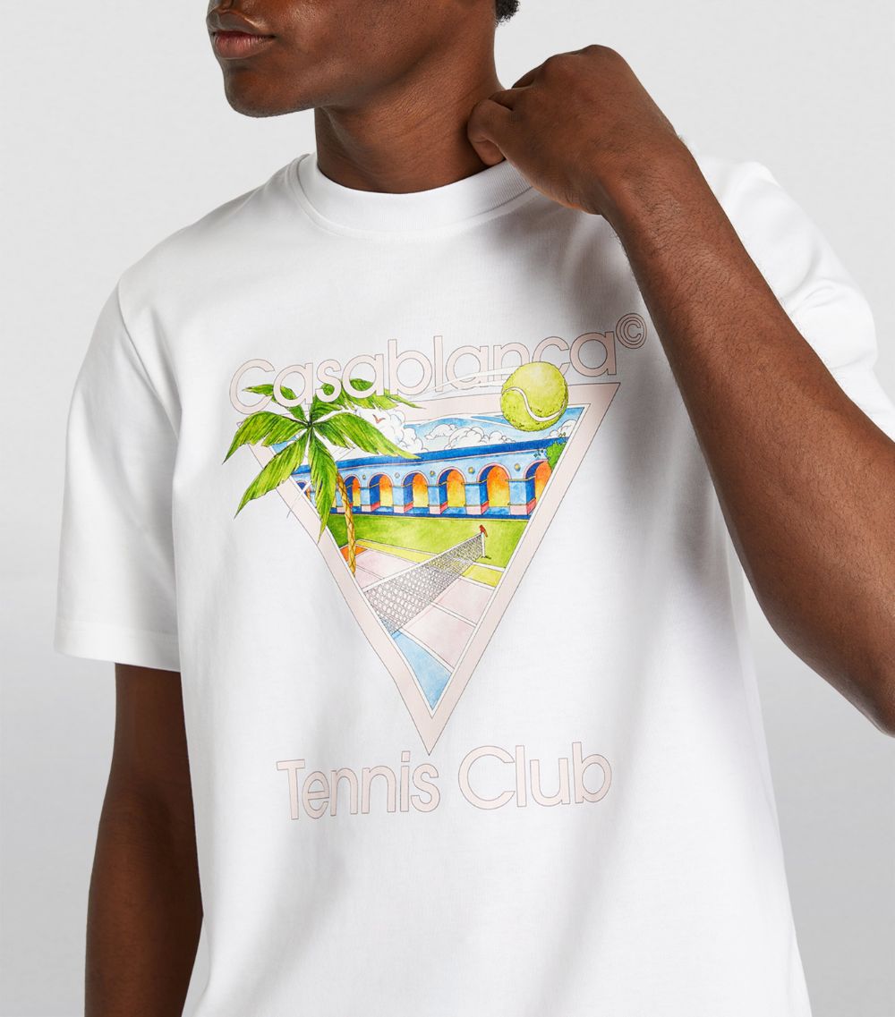 CASABLANCA  Cotton Tennis Club Print T-Shirt White