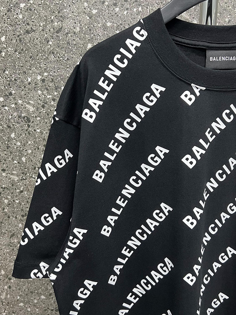Balenciaga Allover Logo Sleeve T Shirt