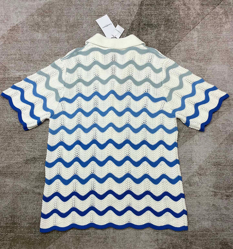 CASABLANCA Gradient Wave Texture Set Shirt+Short Blue