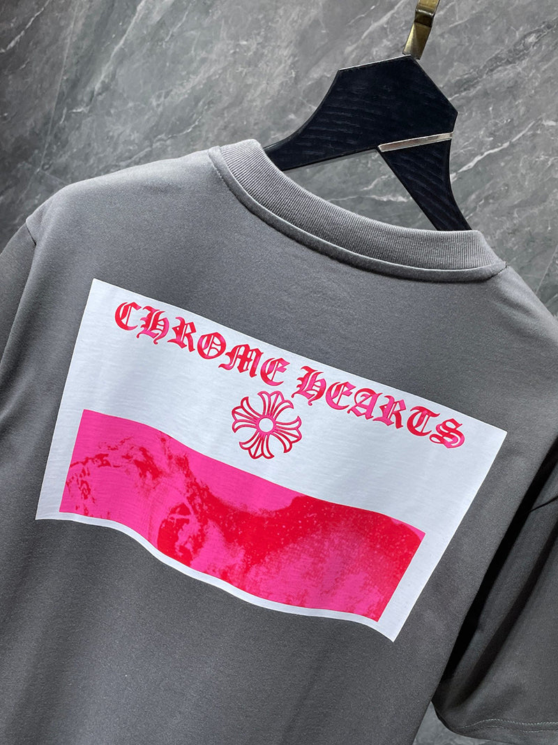 Chrome Hearts Classic Horseshoe Pocket Tee Grey/Pink