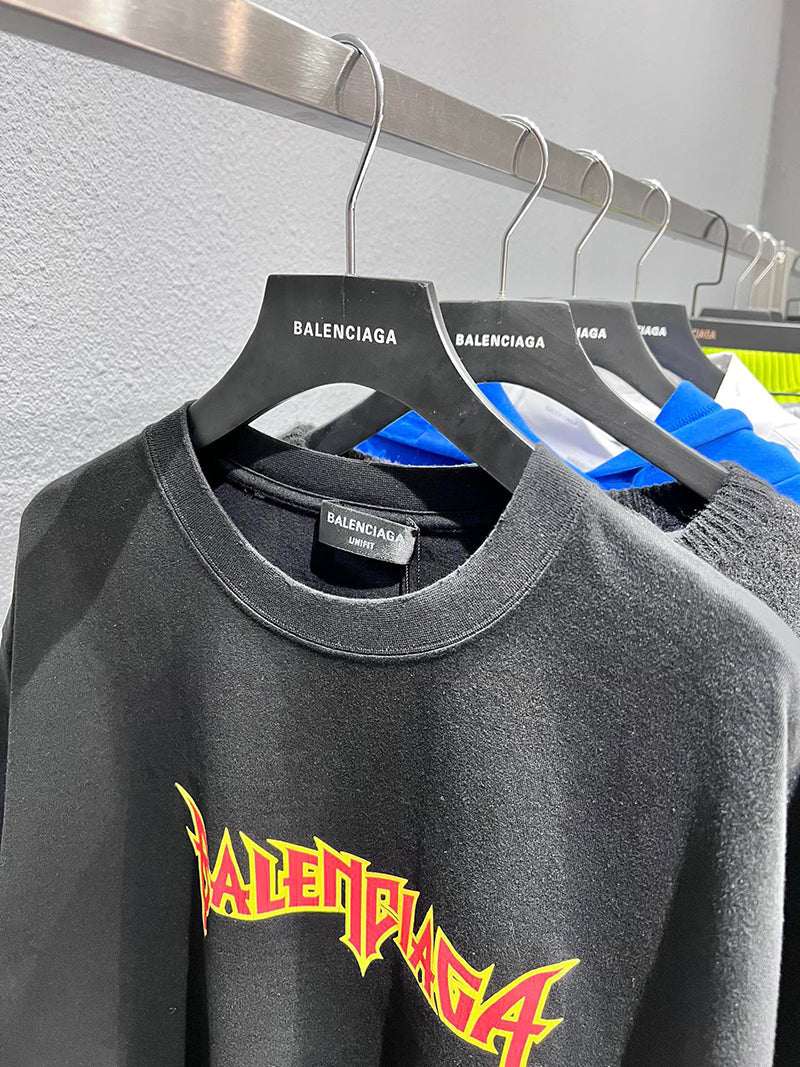 BALENCIAGA VINTAGE METAL LOGO COTTON CREWNECK T-SHIRT BLACK