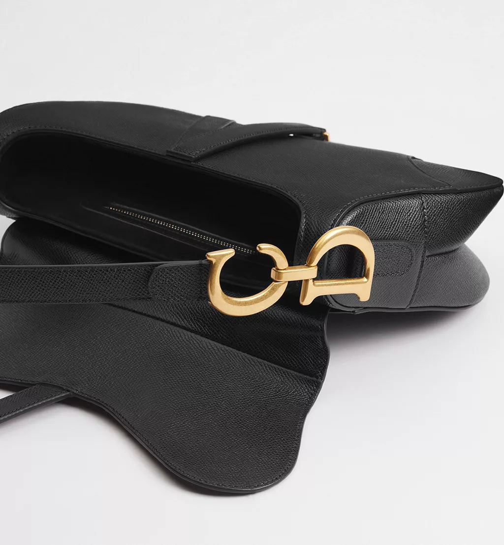 Dior Saddle bag with shoulder strap Black grained calfskin
