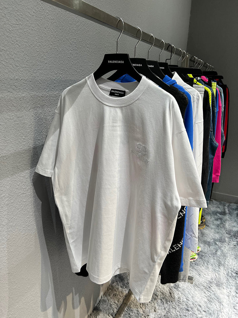 Balenciaga Paint Spray Pink Embroidery Logo T-shirt White