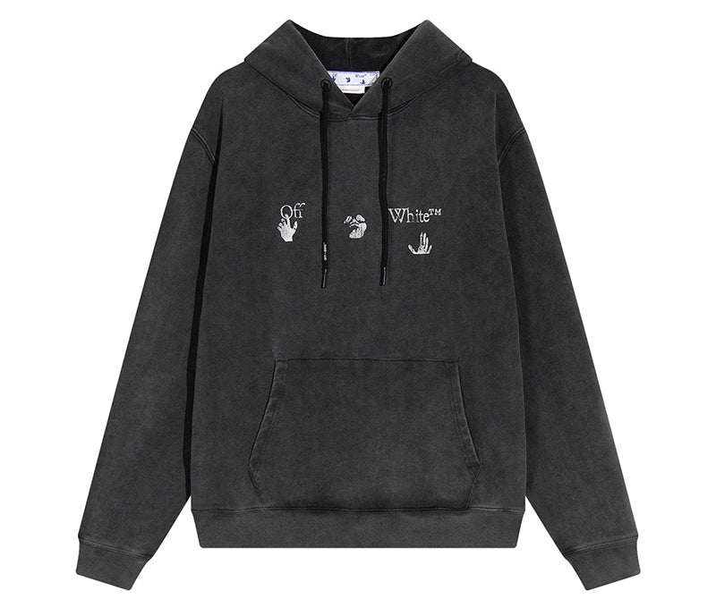 OFF-WHITE Acid Washed Hoodie Charcoal/Grey