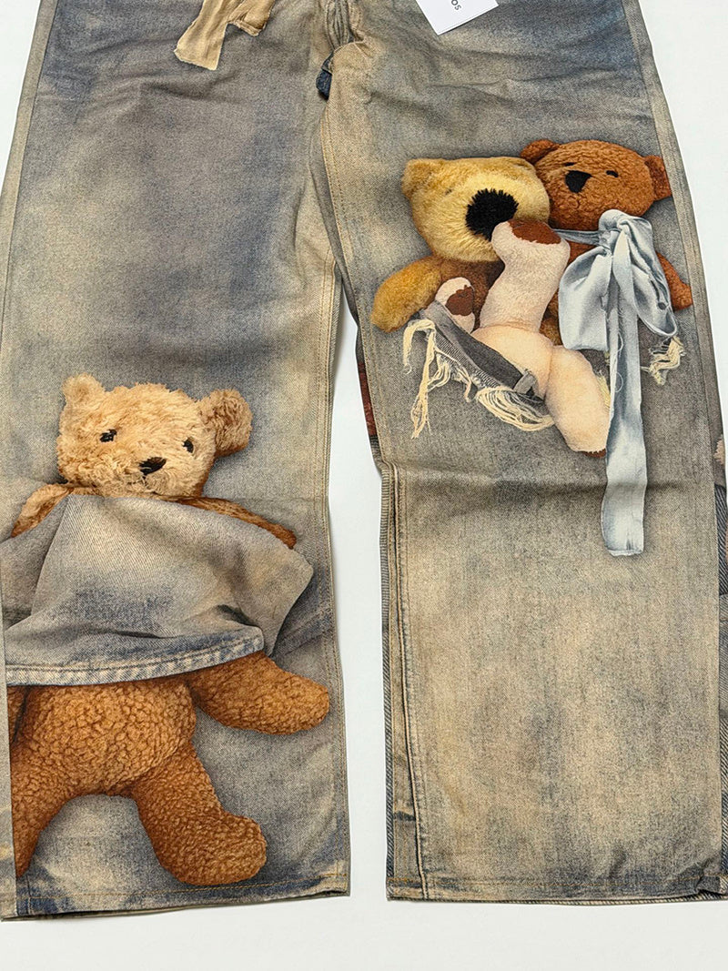 Acne Studios Teddy-Print Trousers in Blue
