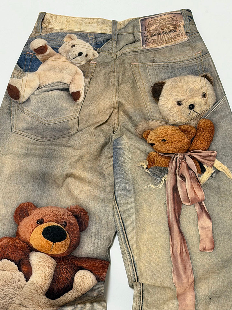 Acne Studios Teddy-Print Trousers in Blue