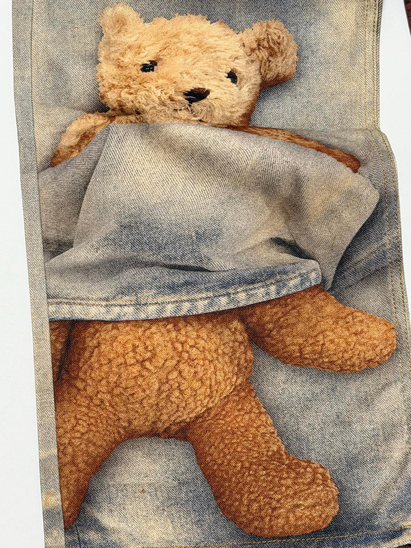 Acne Studios Teddy-Print Trousers in Blue