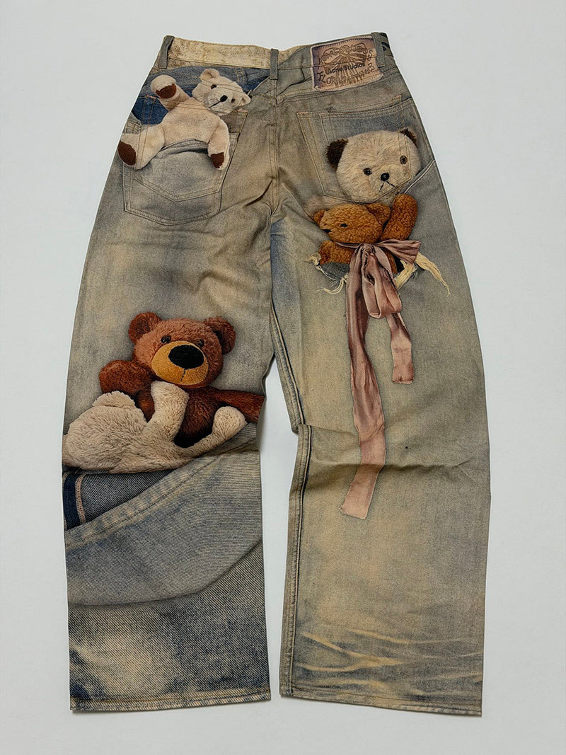Acne Studios Teddy-Print Trousers in Blue