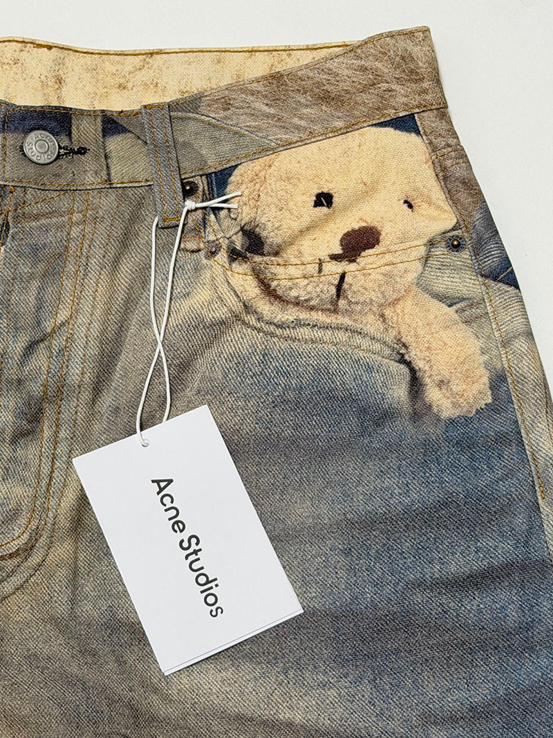 Acne Studios Teddy-Print Trousers in Blue