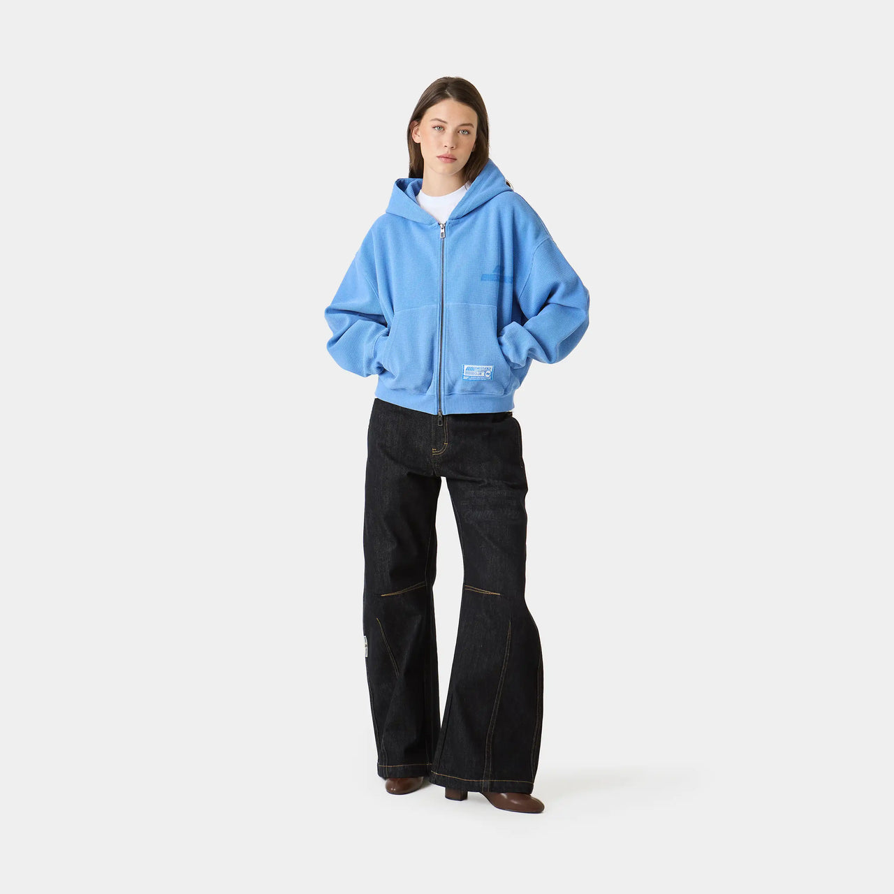 Eme Studios Waffle Cobalt Croped Boxy Full Zip
