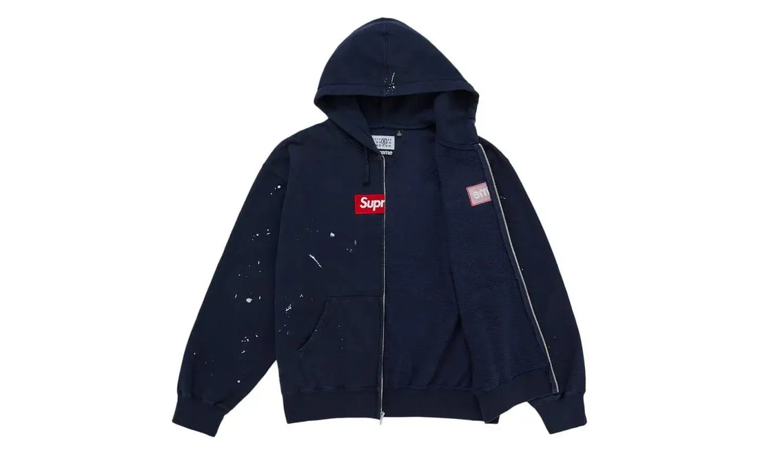 Supreme x MM6 Maison Margiela Box Logo Zip Up Hooded Sweatshirt 'Navy'