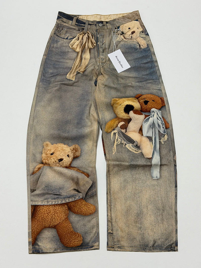 Acne Studios Teddy-Print Trousers in Blue