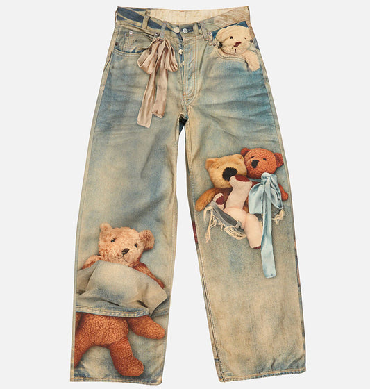 Acne Studios Teddy-Print Trousers in Blue