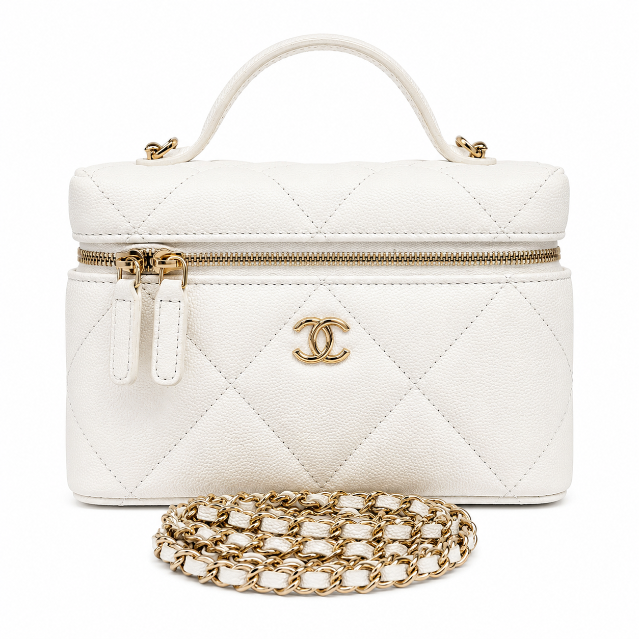 Chanel Caviar White Top Handle Crossbody Bag