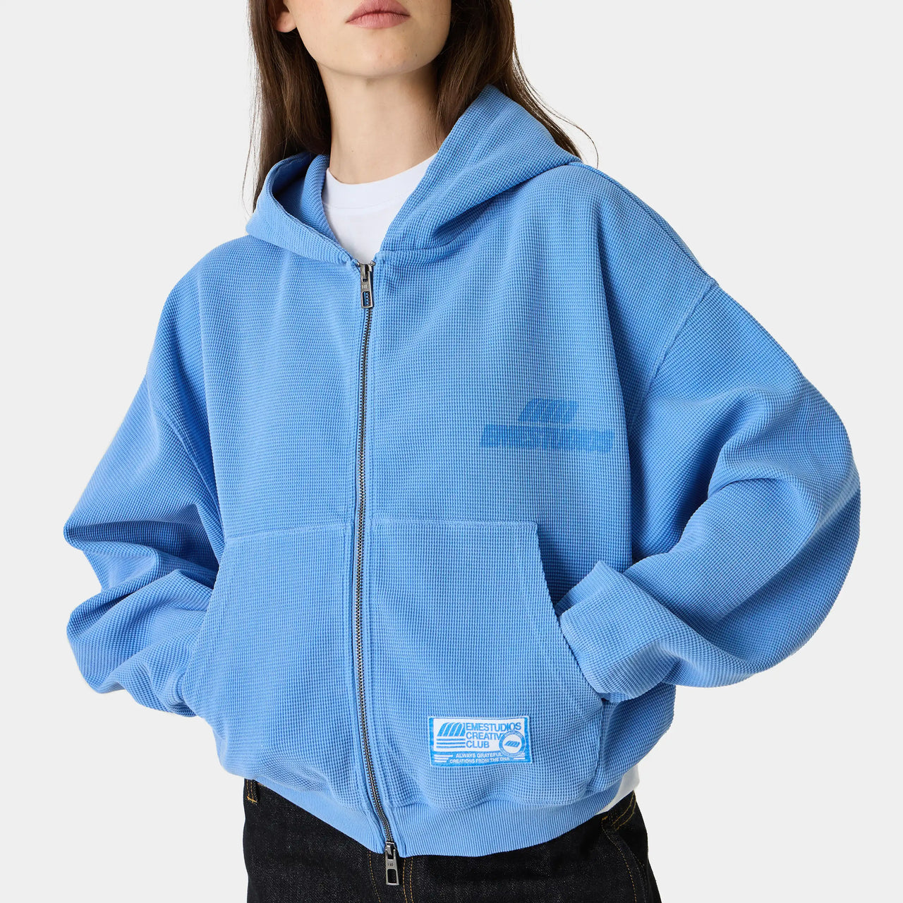 Eme Studios Waffle Cobalt Croped Boxy Full Zip