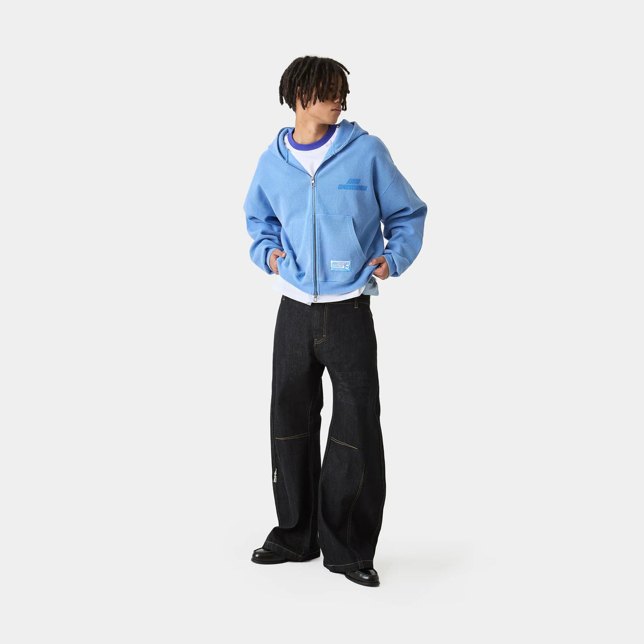 Eme Studios Waffle Cobalt Croped Boxy Full Zip