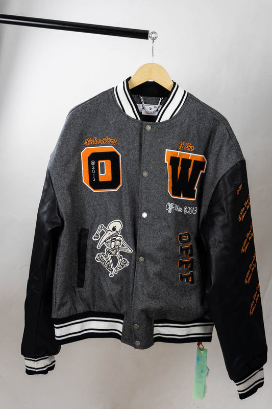 OFF - WHITE Grey wool and leather varsity jacket