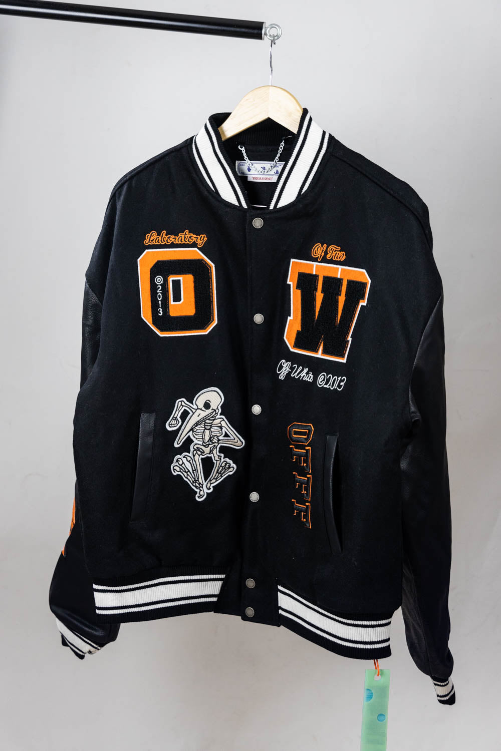 OFF - WHITE Black wool and leather varsity jacket