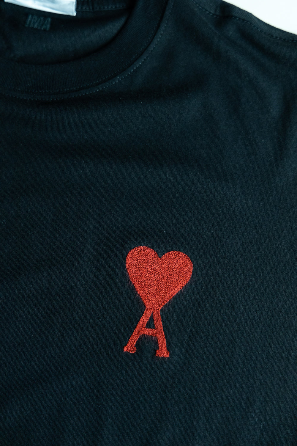 Ami Paris Black Tee Whith Big Red Heart Logo Embroidered